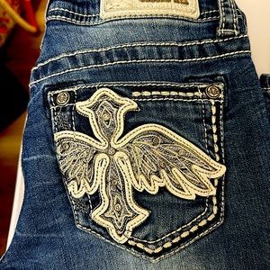 Grace in LA bling embroidered bootcut jeans. Size 27